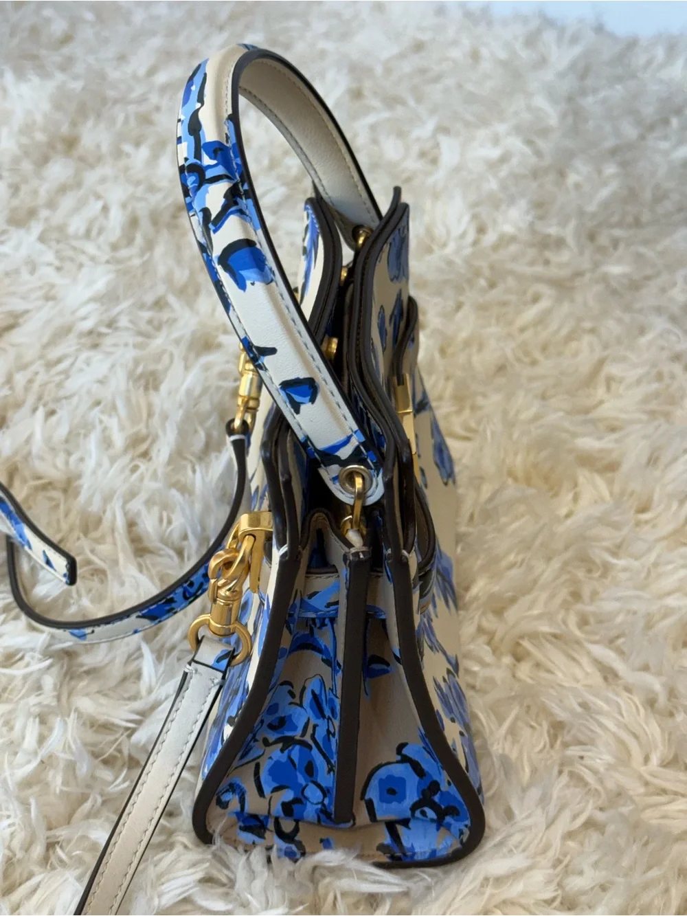 Tory Burch Lee Radziwell Petite Double Bag Ivory/Cobalt Blue